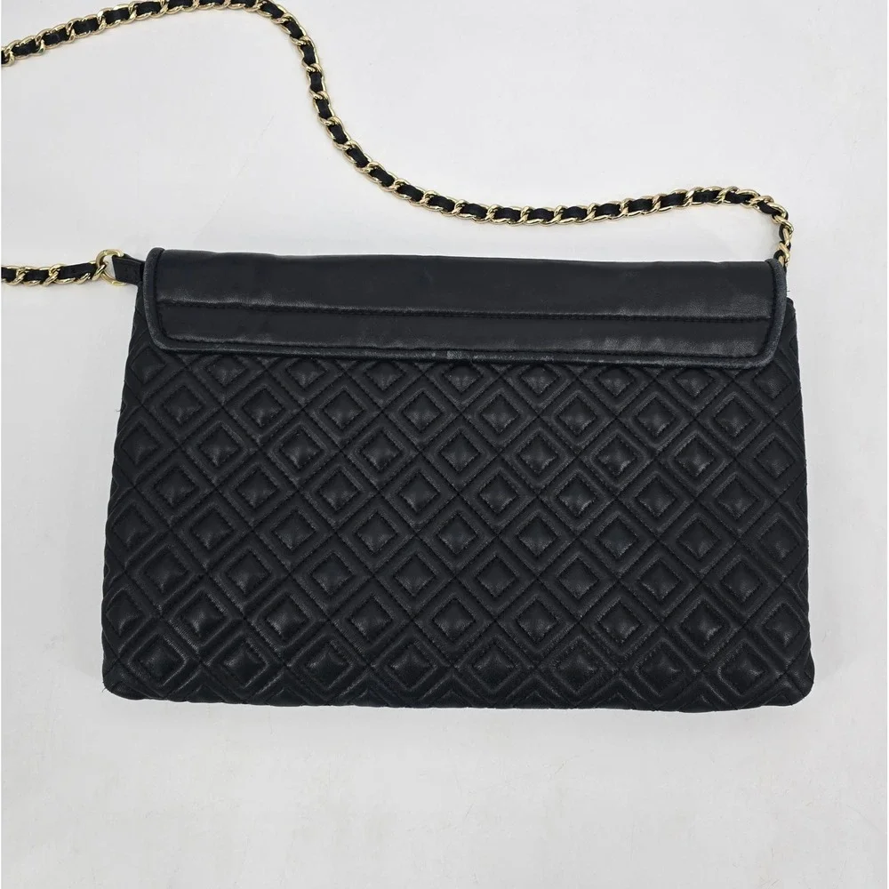 Tory Burch Large Fleming Convertible Crossbody Bag Black Leather Quilted Chain